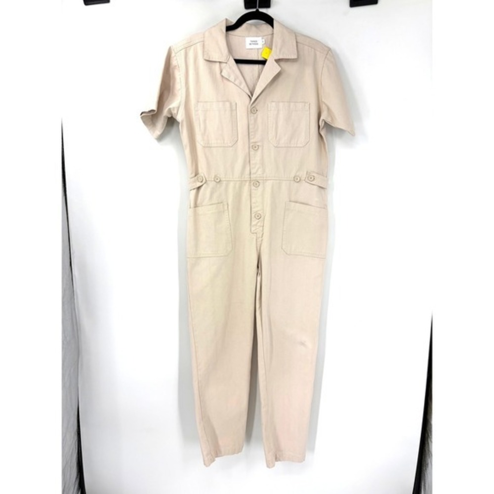 Things Between Beige Short Sleeve Utility Boiler Suit Jumpsuit TBR222 Small